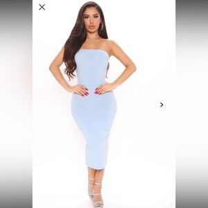 Fashion Nova Tube Blue Midi Dress